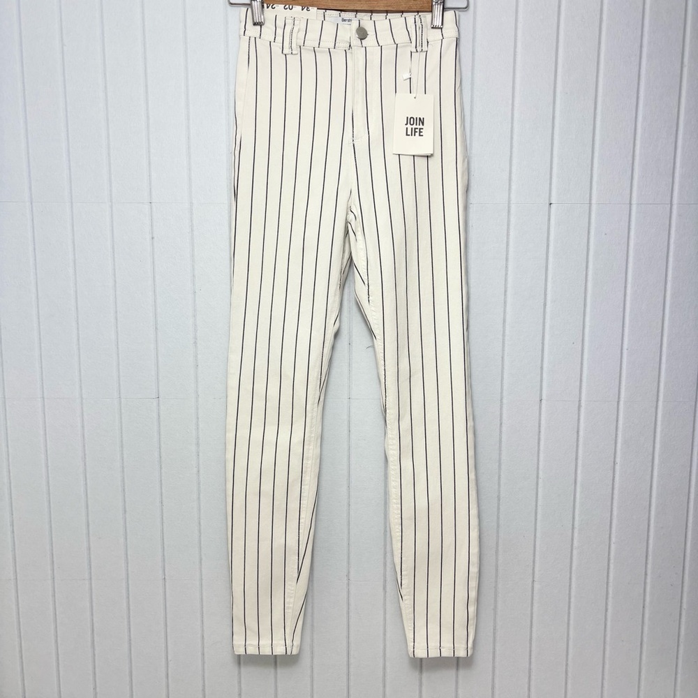 Bershka High Rise Jegging White Stripe Denim Pants size 02'